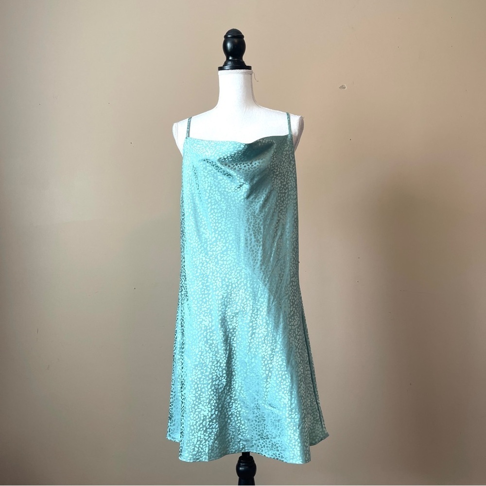RUE 21 | Teal Satin Draped Neck Slip Dress Sz L